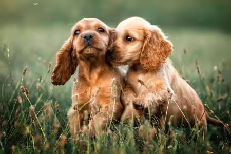  Two Cocker Spaniel puppies running together